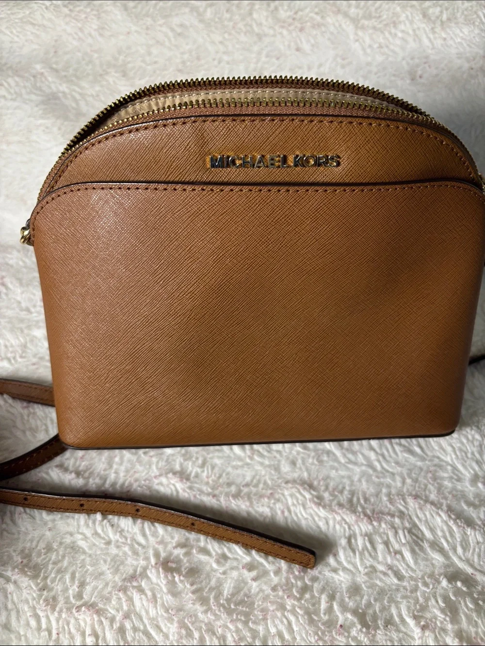 Michael Kors Camel Saffiano Leather Crossbody Dome Bag - Picture 4 of 8